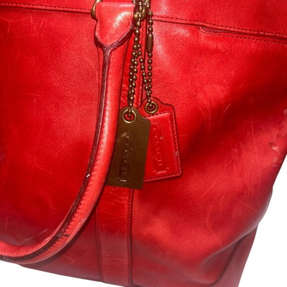 Coach Vintage red saddle leather HUGE weekender travel tote bag - Picture 3 of 10